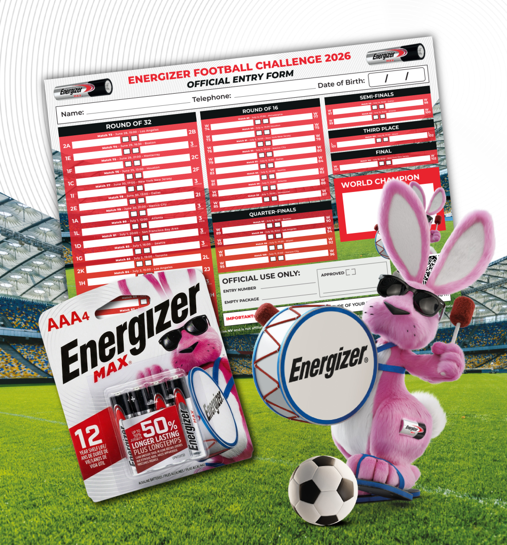 Energizer Football Challenge official entry form and Energizer Max batteries