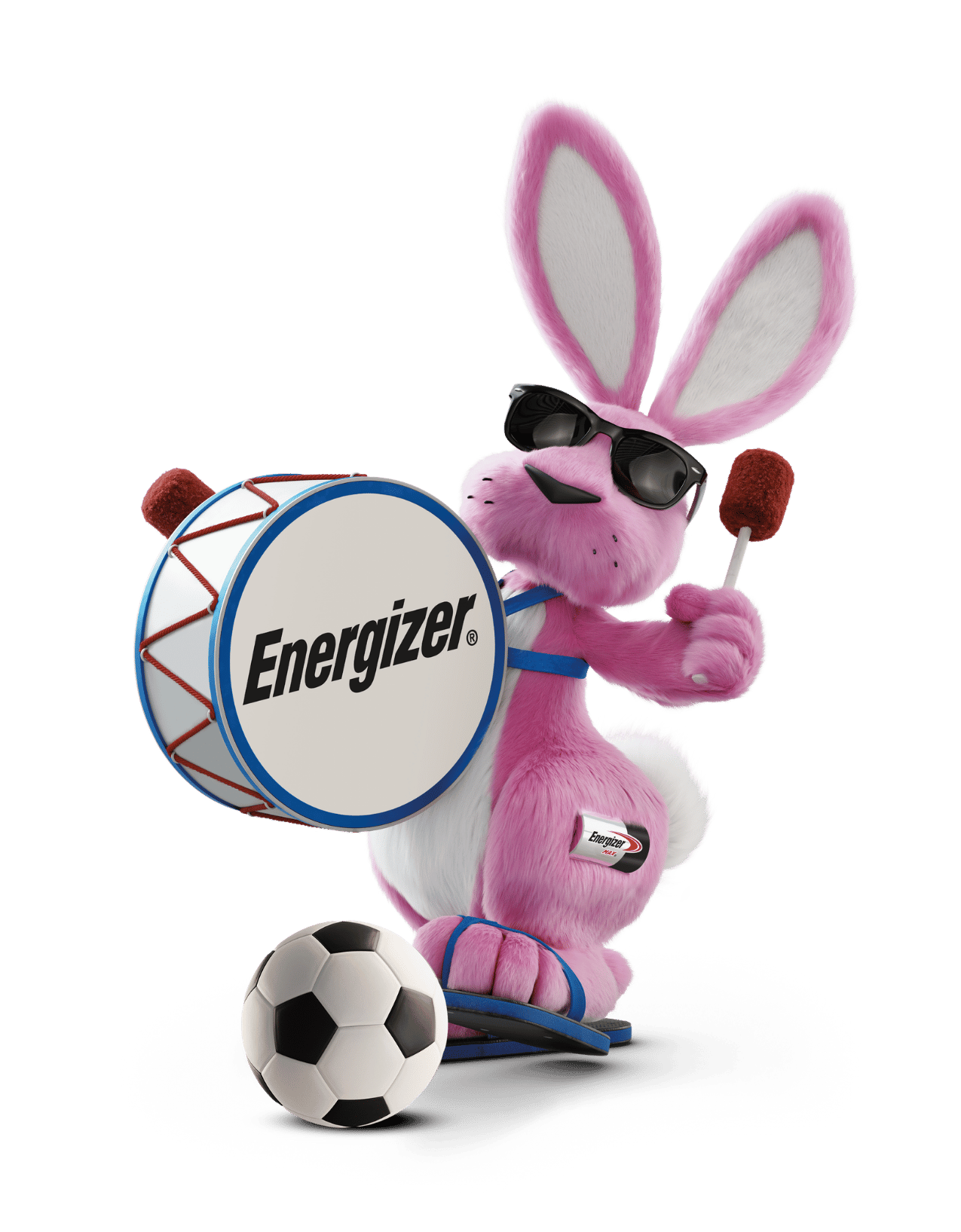 Energizer bunny with drum and football
